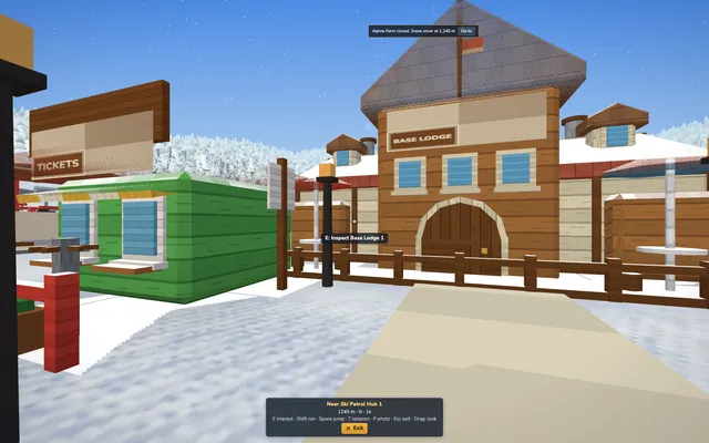 First-person walk in front of the base lodge.